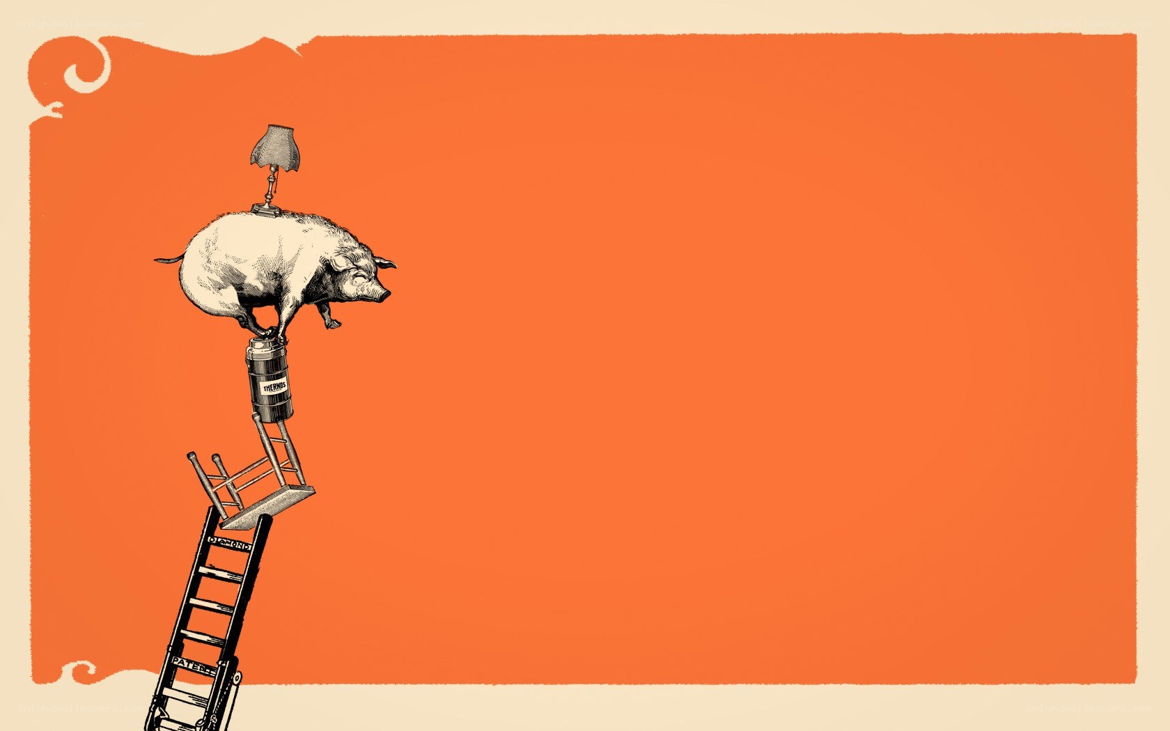 pig on ladder with lamp