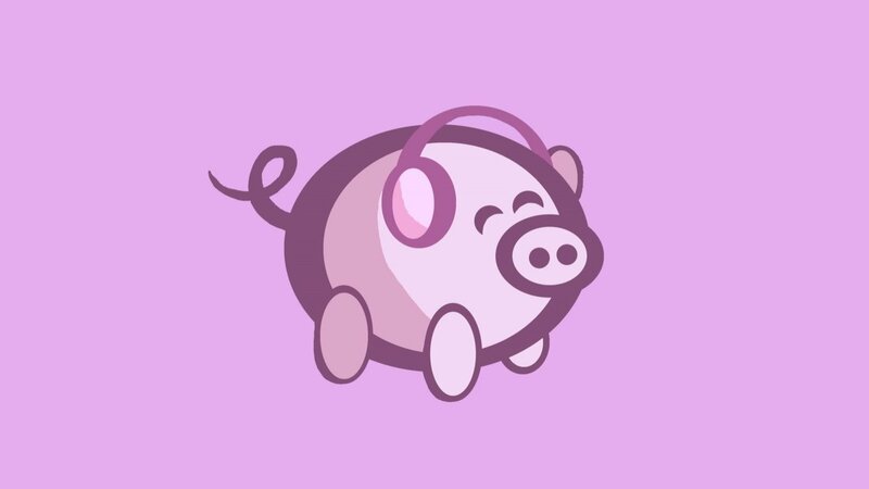 pig wearing headphones
