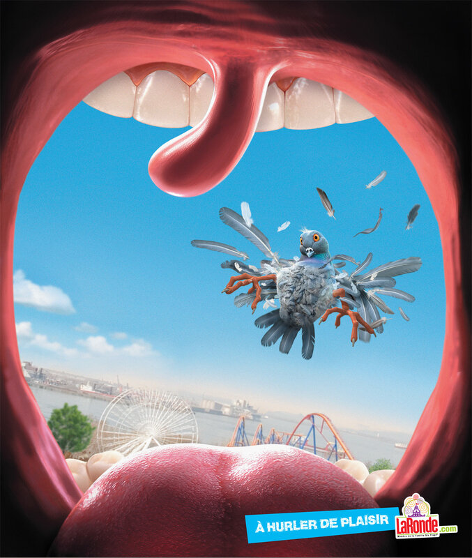 Pigeon in a giant mouth
