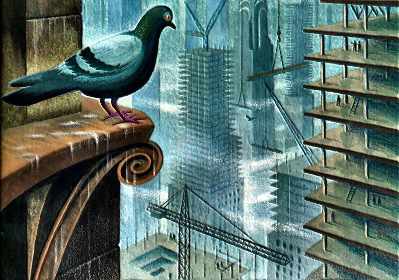 Pigeon on a Ledge — Blue