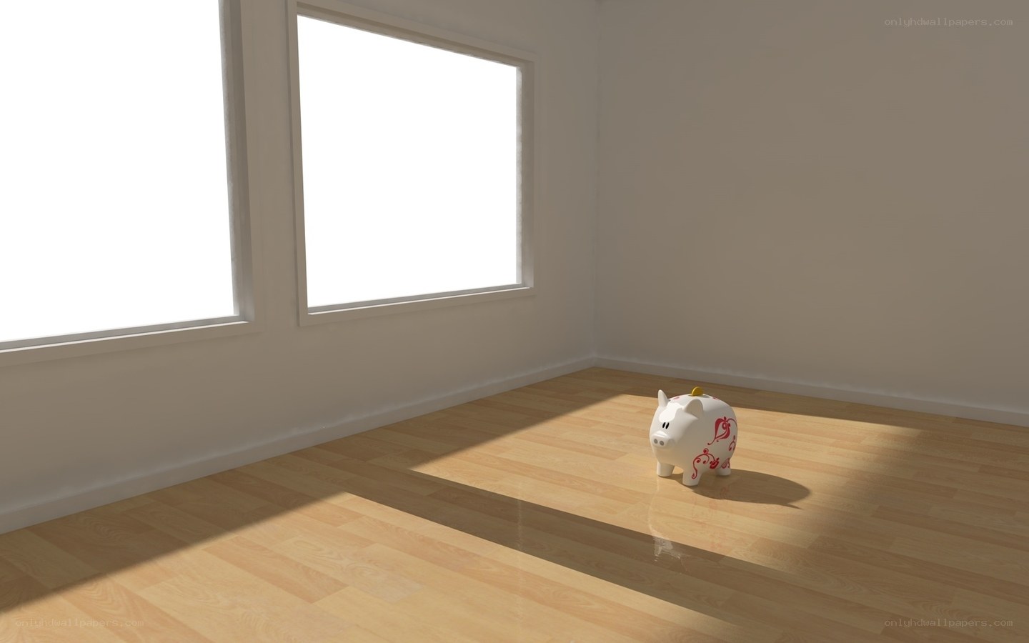 piggy bank in empty room