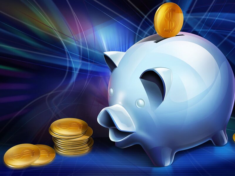 Piggy bank with gold coins