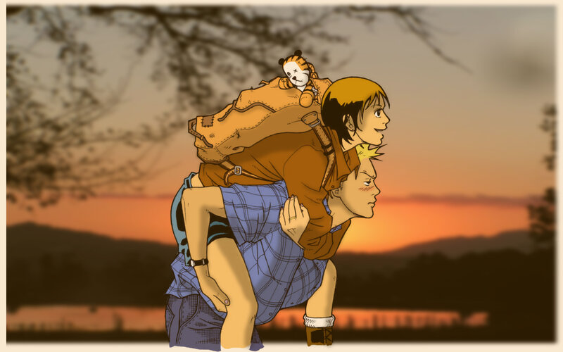 Piggyback ride at sunset