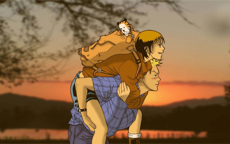 Piggyback ride at sunset