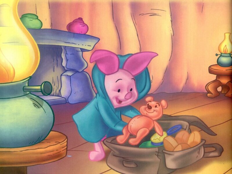 Piglet Holding a Teddy Bear