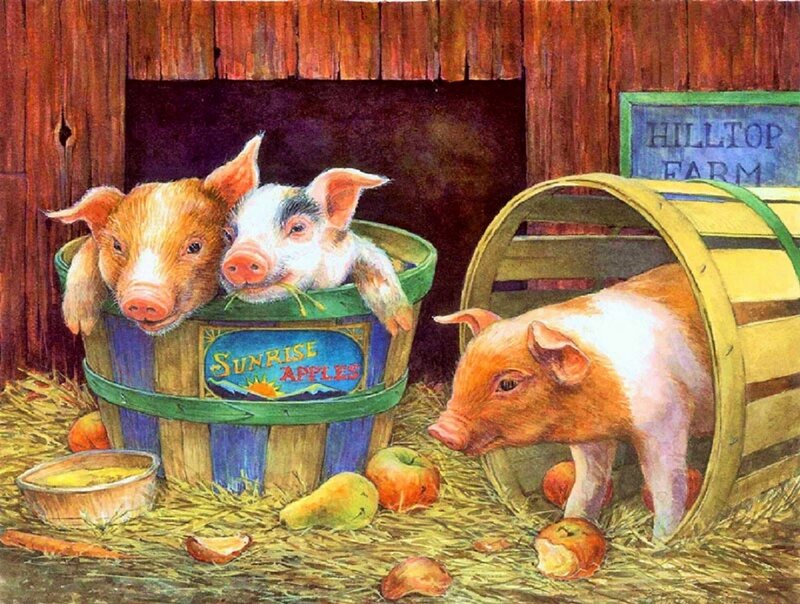 Piglets in a Barn — Brown