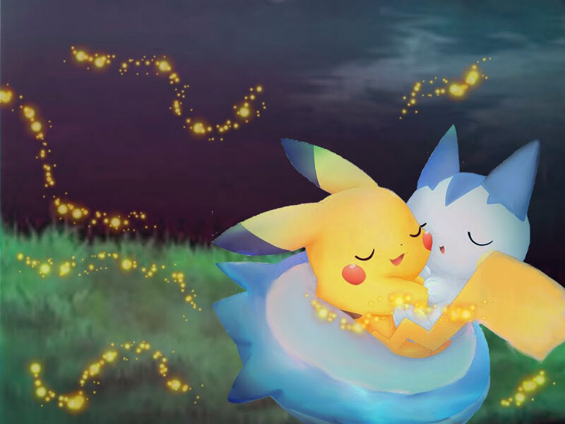 Pikachu and Eevee Hugging