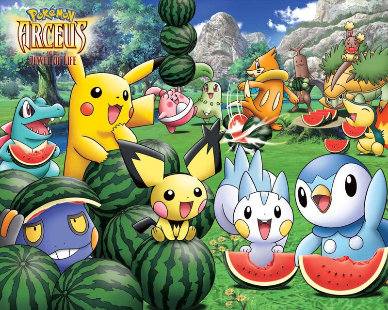 Pikachu and Friends Eating Watermelon