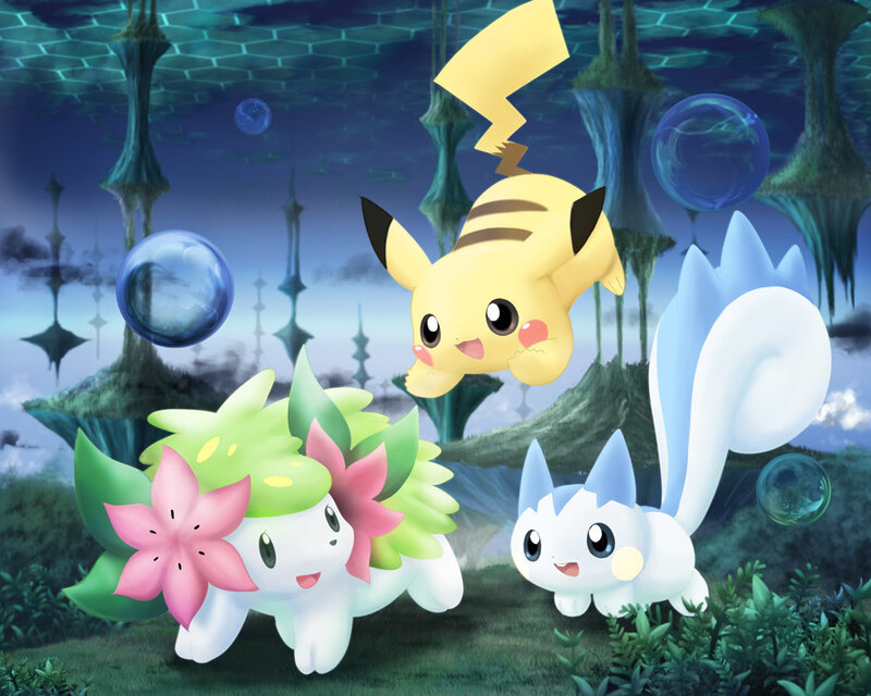 Pikachu and friends in a mystical forest