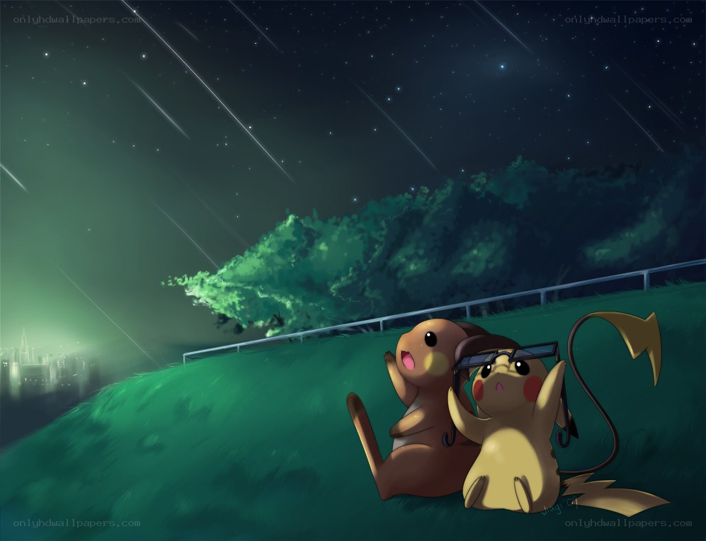 Pikachu and Pichu watching meteors