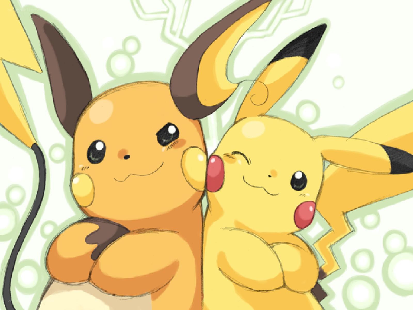 Pikachu and Raichu cuddling
