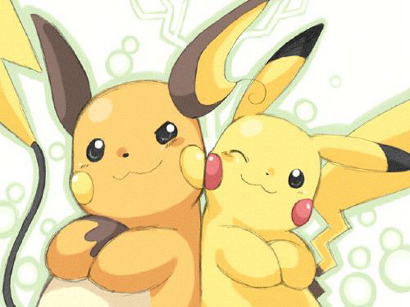 Pikachu and Raichu hugging