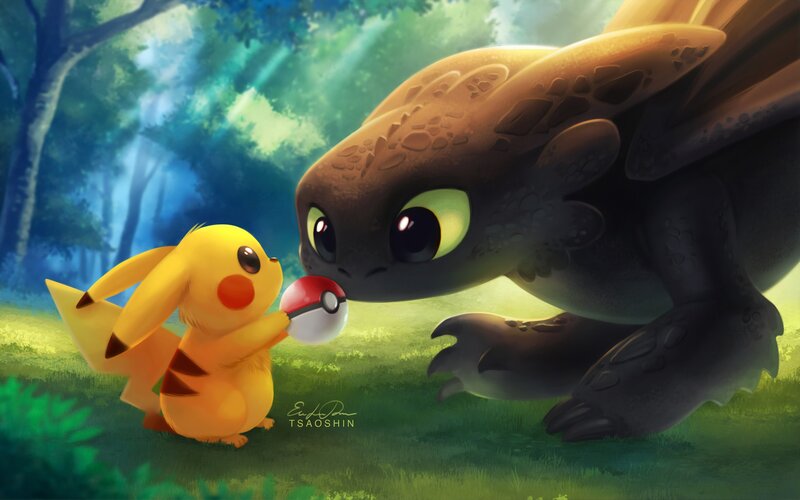Pikachu and Toothless — Yellow