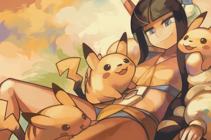 Pikachu and trainer cuddle