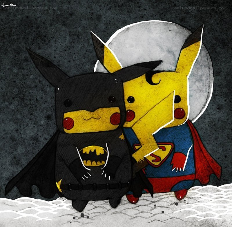 Pikachu as Batman and Superman