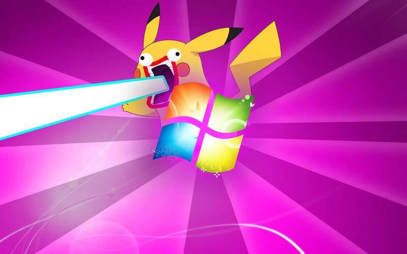 Pikachu attacking Windows logo