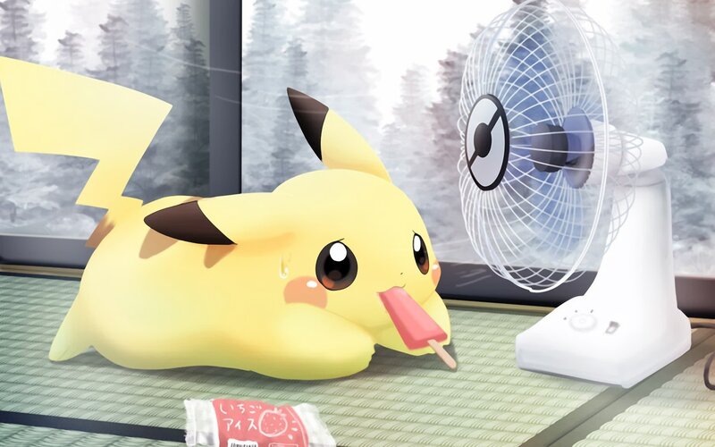 Pikachu cooling off with ice pop