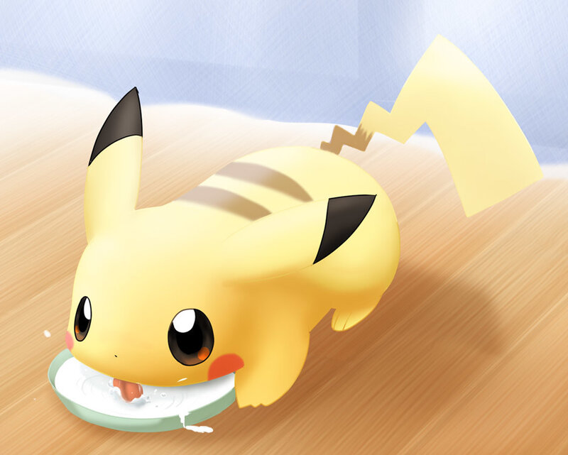 Pikachu drinking milk