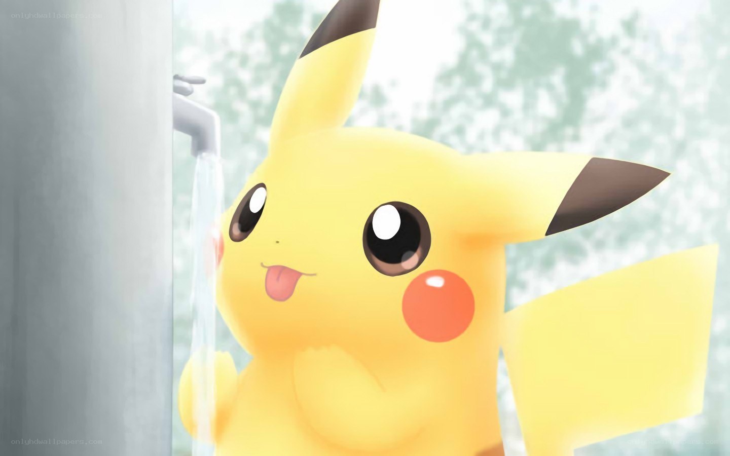 Pikachu drinking water