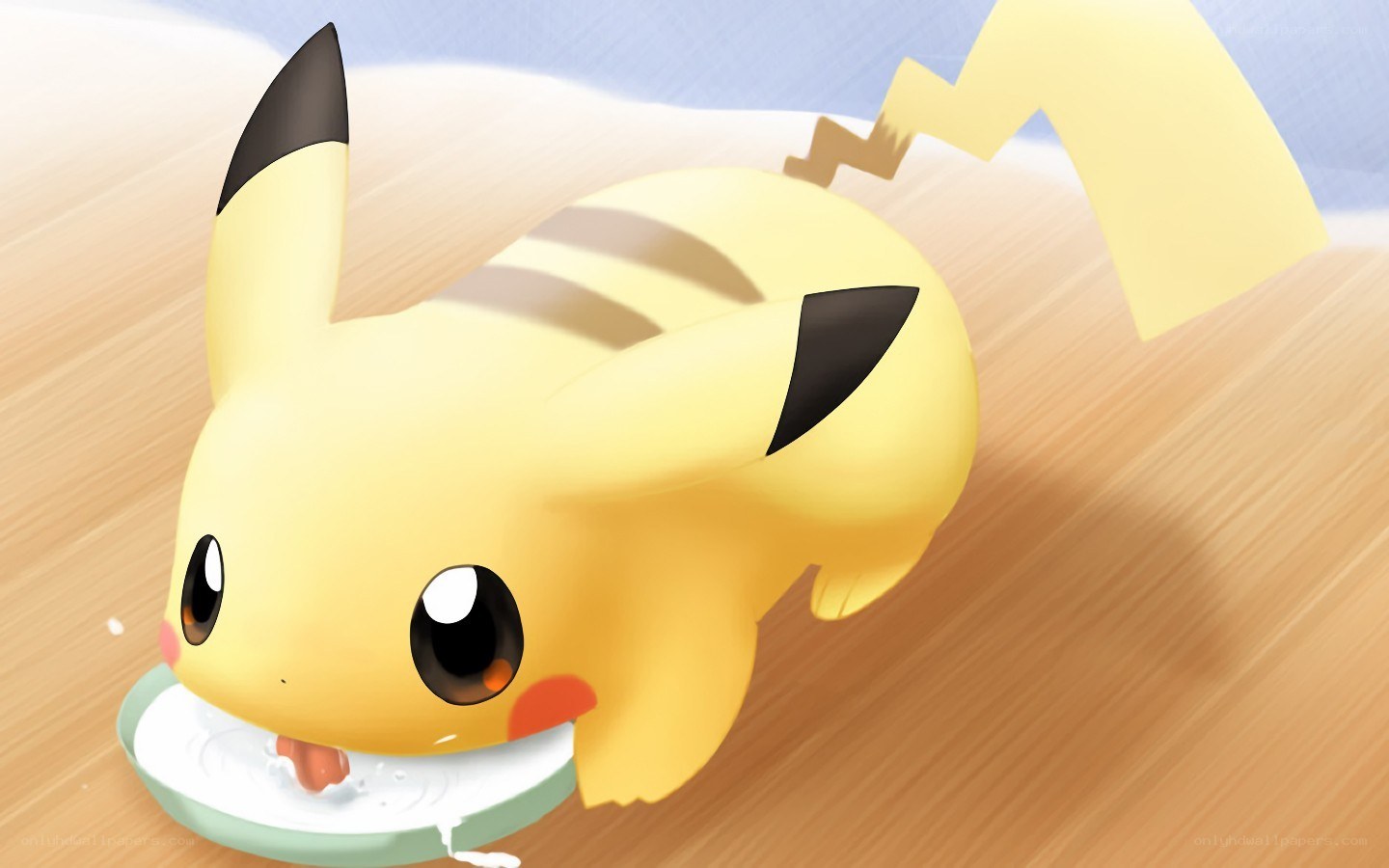 Pikachu eating from a bowl