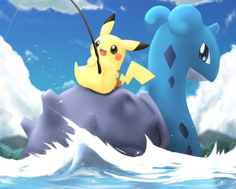 Pikachu Fishing on Lapras