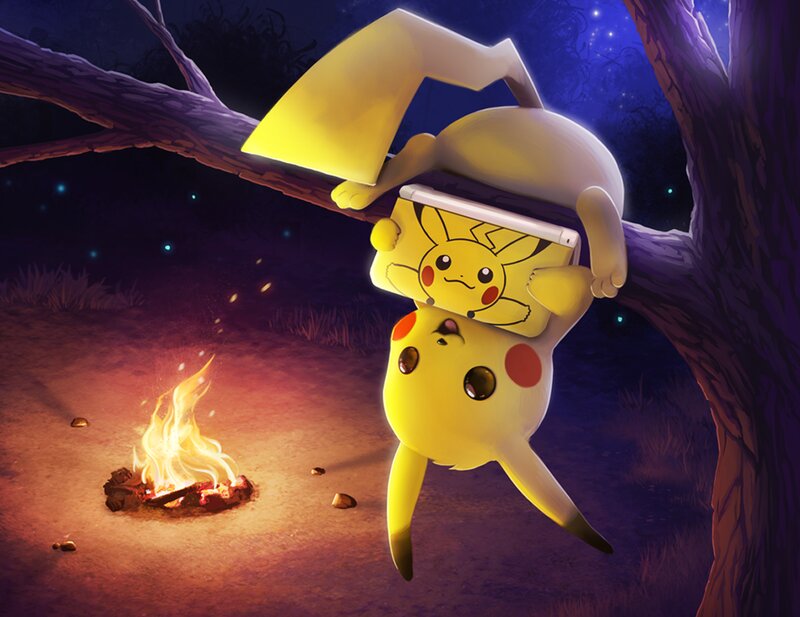 Pikachu Hanging from Branch — Yellow, Peaceful