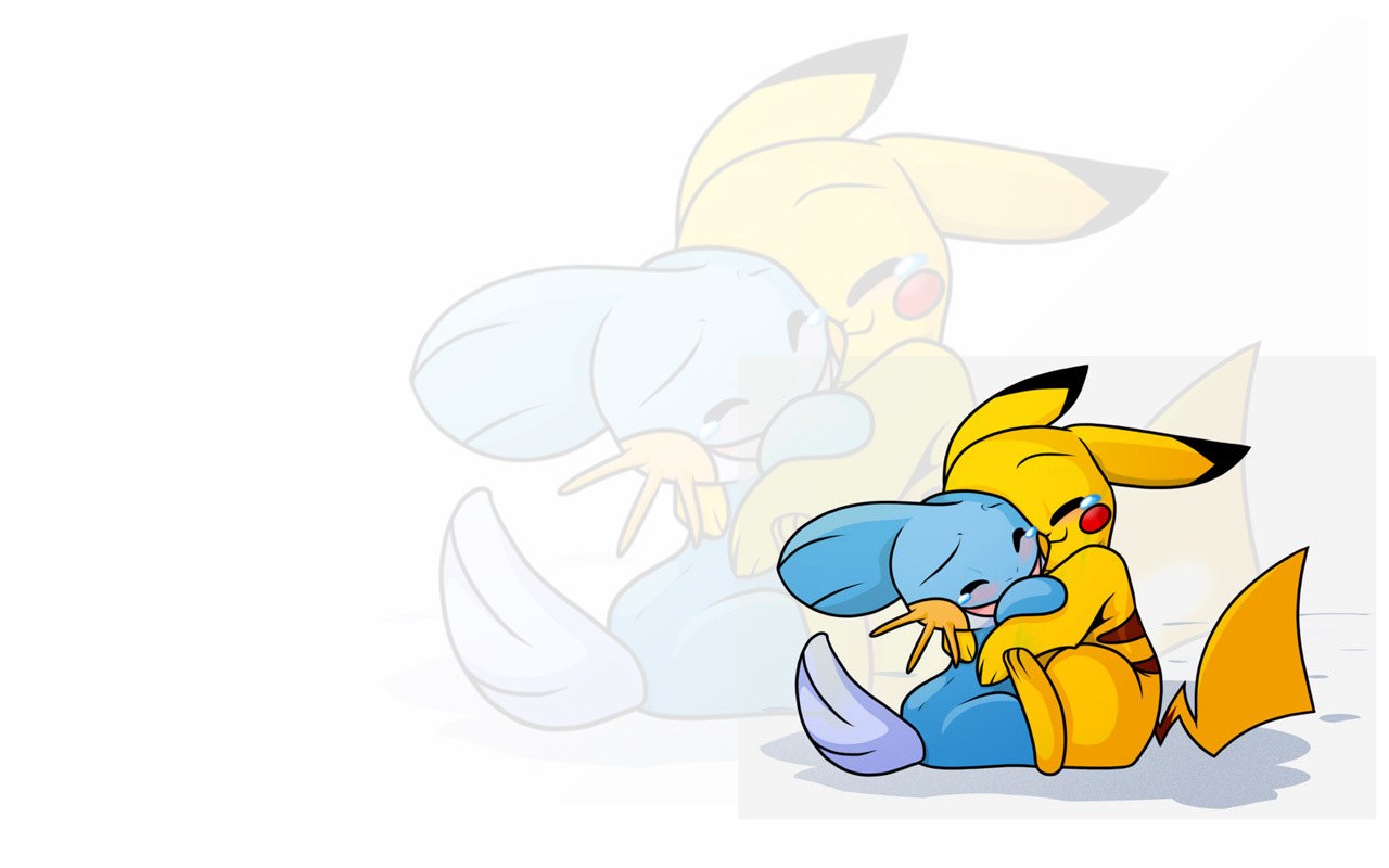Pikachu hugging Piplup
