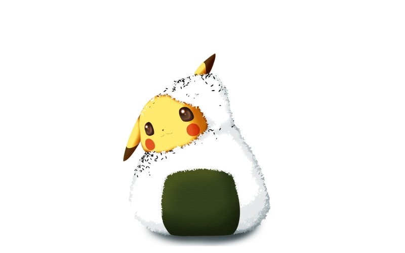 Pikachu in Onigiri Costume — Yellow, Cute