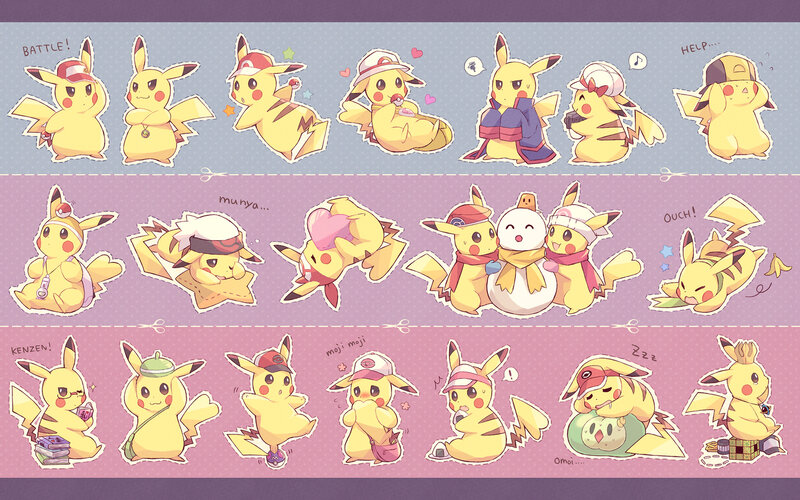 Pikachu in Various Poses — Yellow