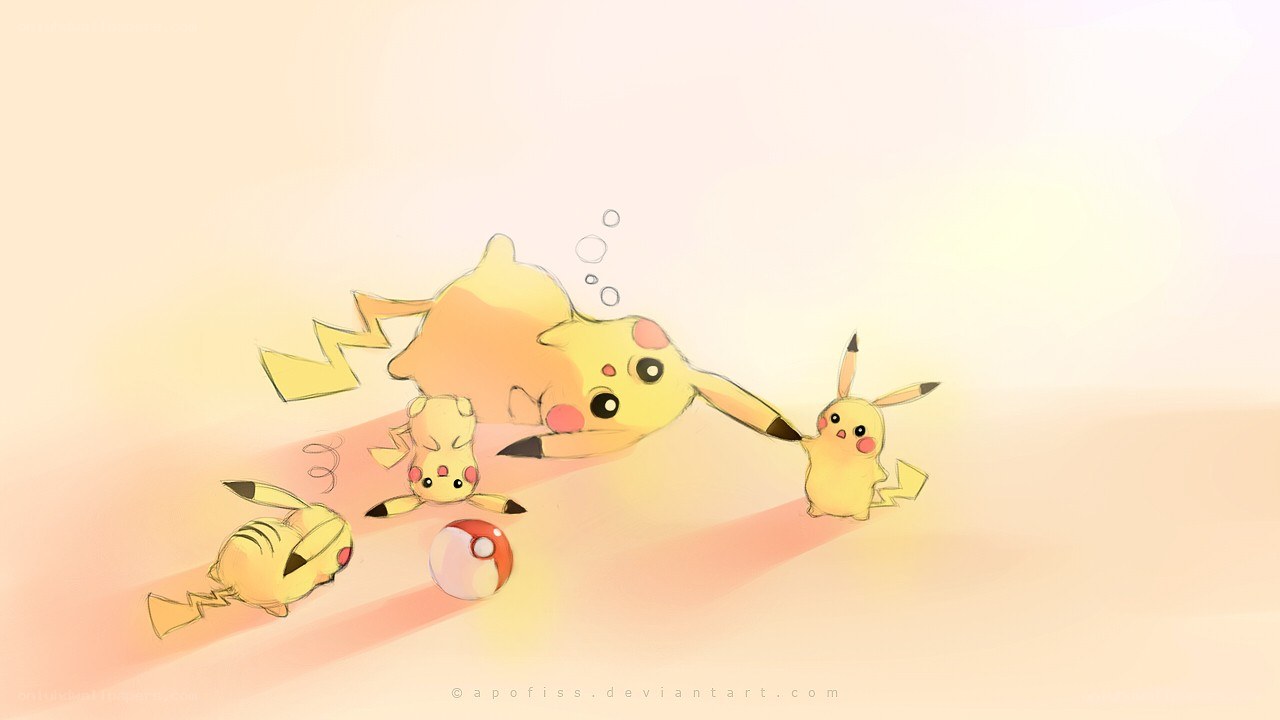 Pikachu playing with a Poké Ball