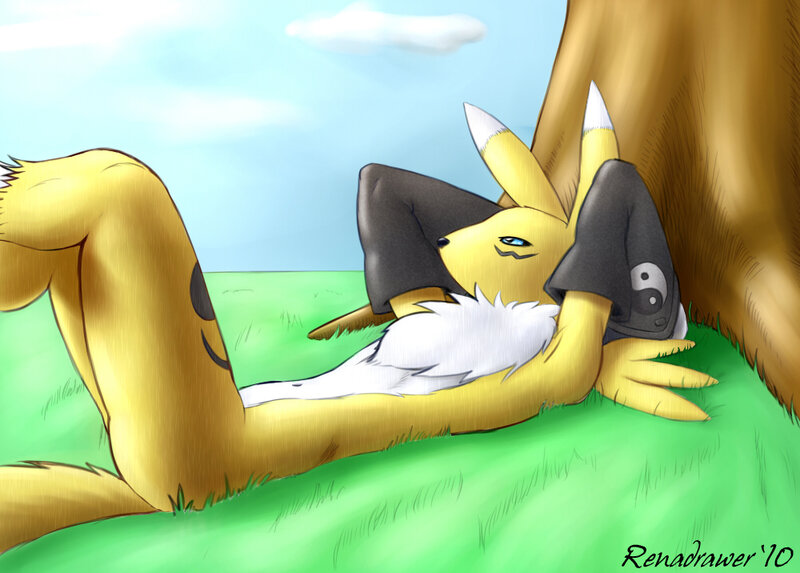 Pikachu relaxing in the sun