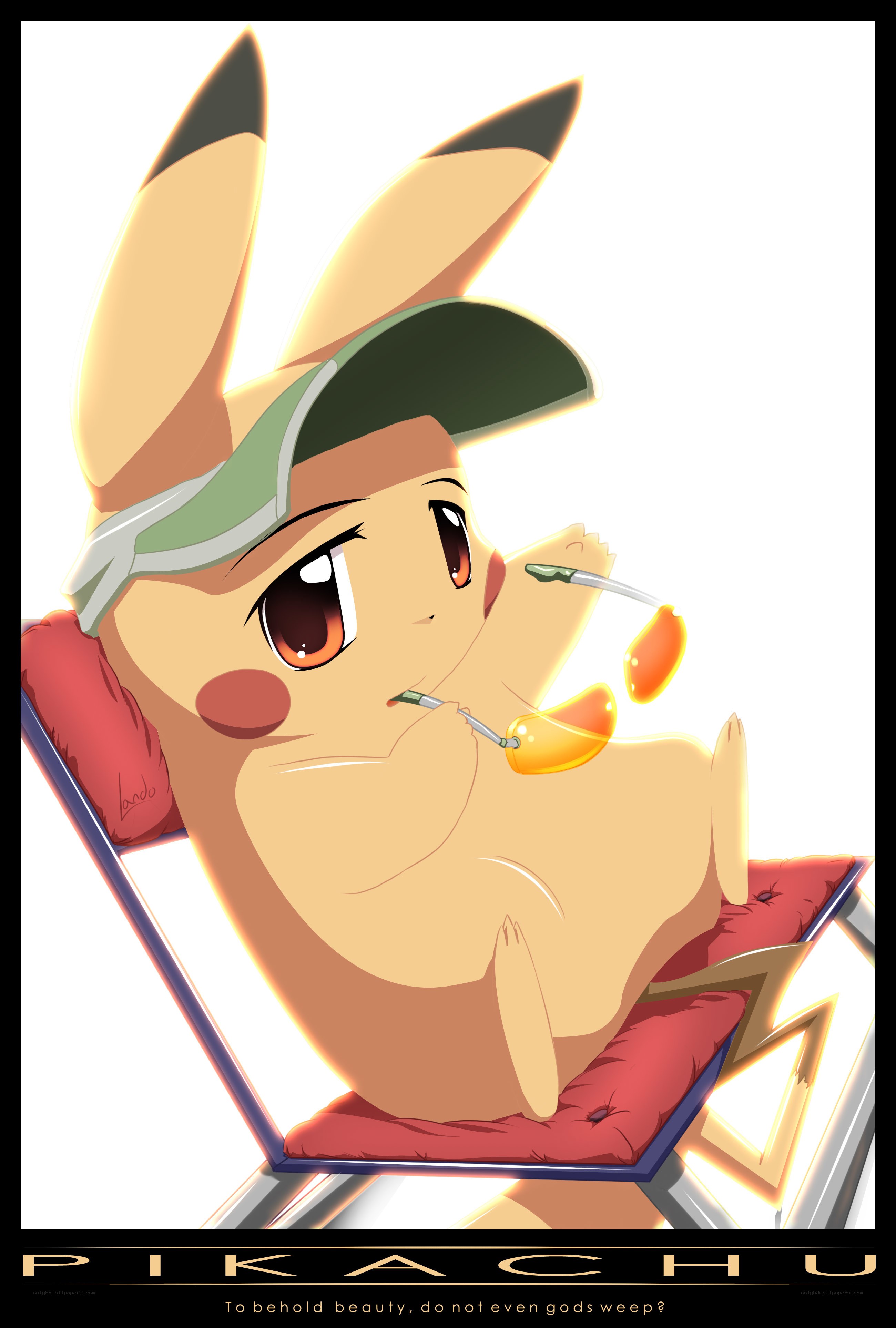 Pikachu relaxing on a chair
