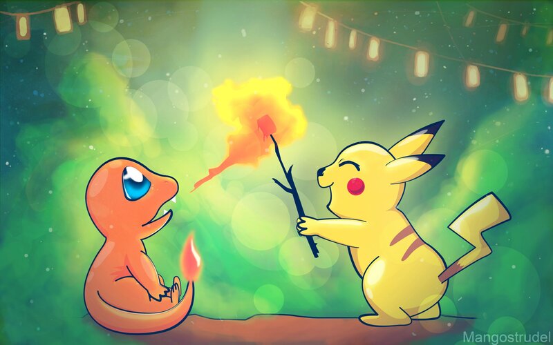 Pikachu roasting marshmallows