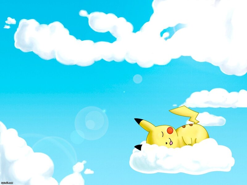 Pikachu sleeping on a cloud