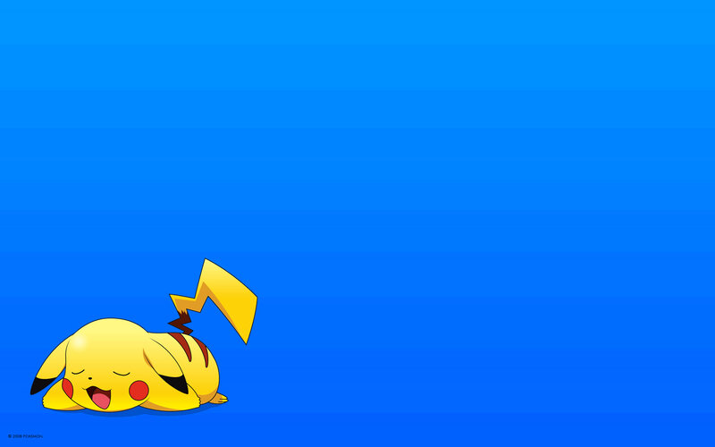 Pikachu sleeping on blue