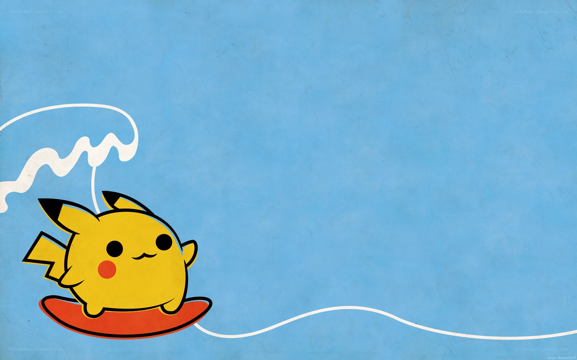 Pikachu surfing on a wave