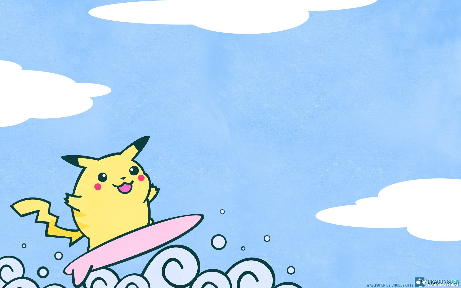Pikachu surfing on a wave