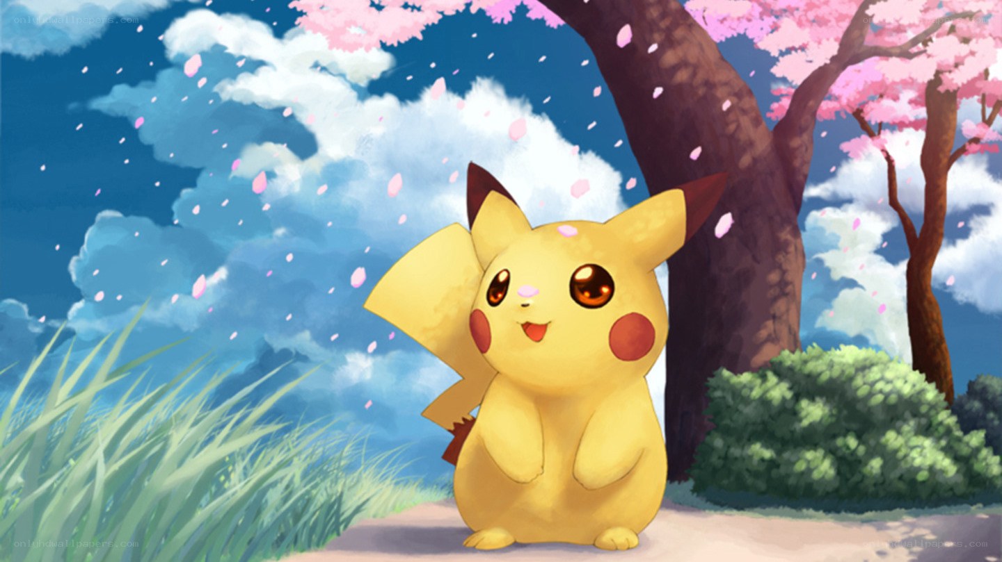 Pikachu under cherry blossoms