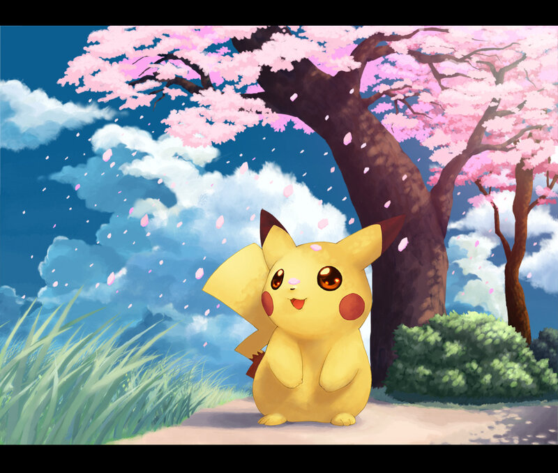 Pikachu under Cherry Blossoms — Yellow