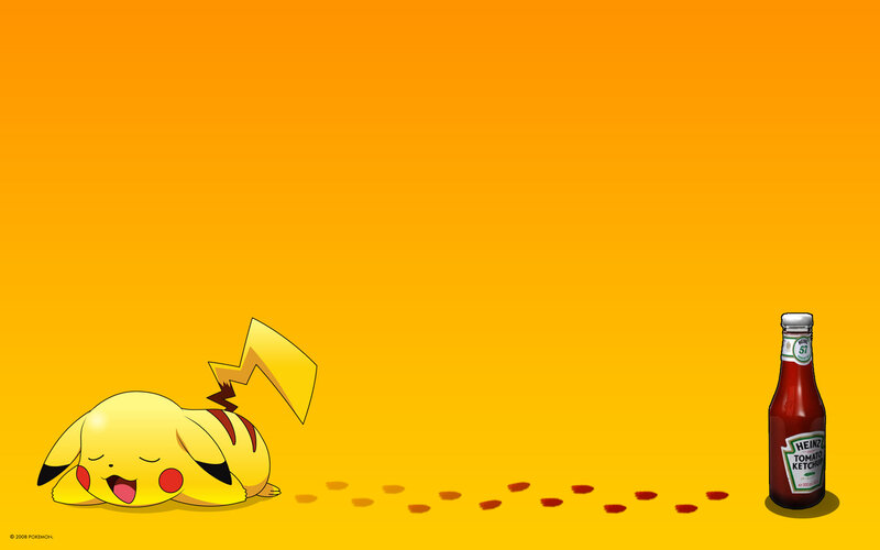 Pikachu with ketchup bottle