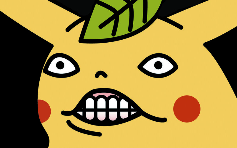 Pikachu with leaf and angry face