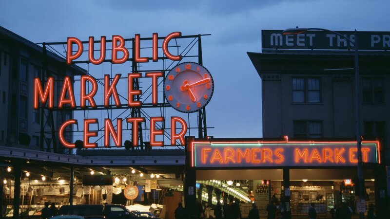 Pike Place Market at dusk