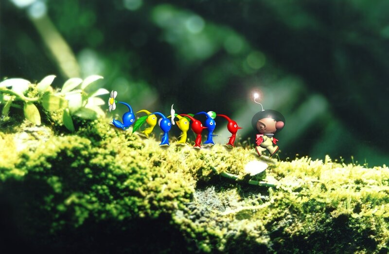 Pikmin characters in a forest