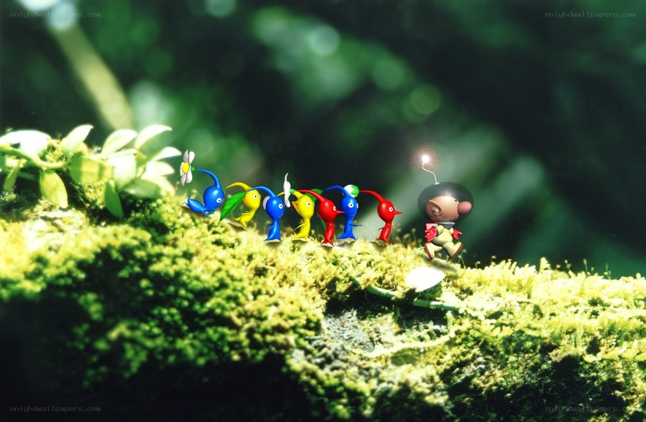 Pikmin characters in a forest