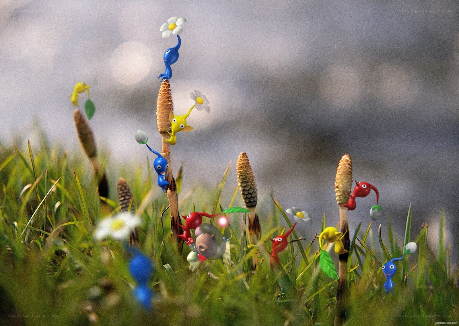 Pikmin characters in grass