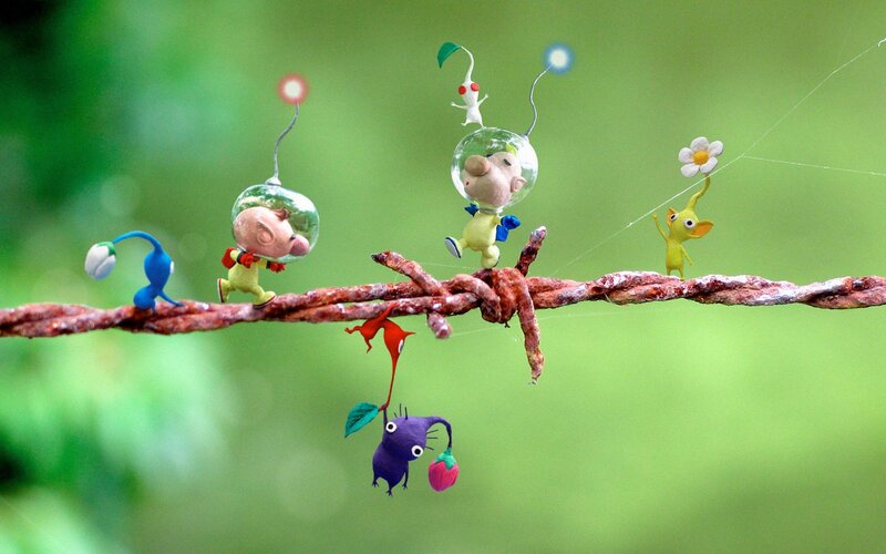 Pikmin Characters on a Branch — Green, Playful