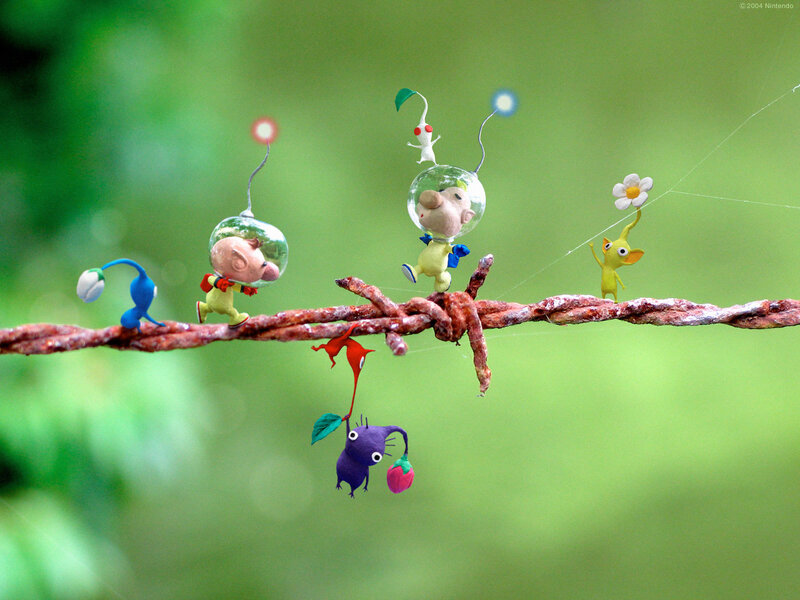 Pikmin characters on a branch