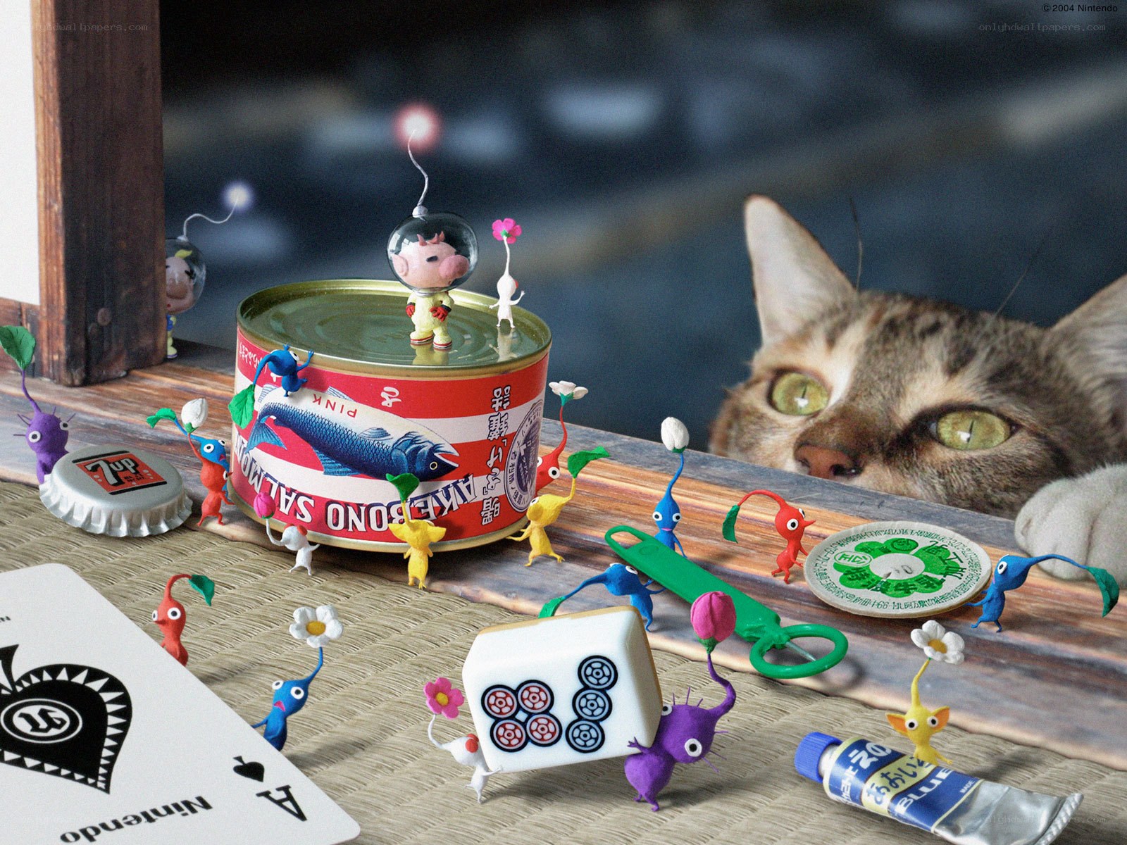 Pikmin characters on a table