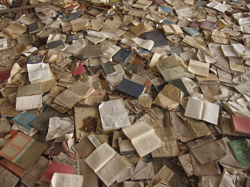 Pile of damaged books