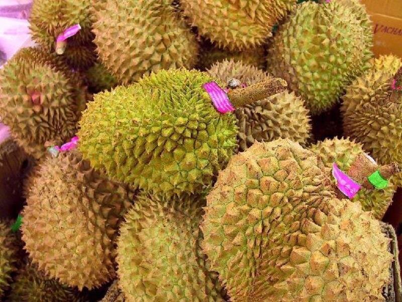 Pile of fresh durians